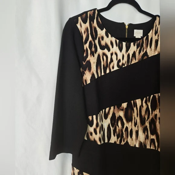 Chico's Black/Animal Print Stretch Trendy Cheetah Dress. Size 3